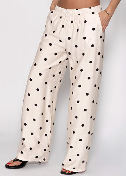 Rocío | Pantalón de pernera ancha de lunares · Blanco roto