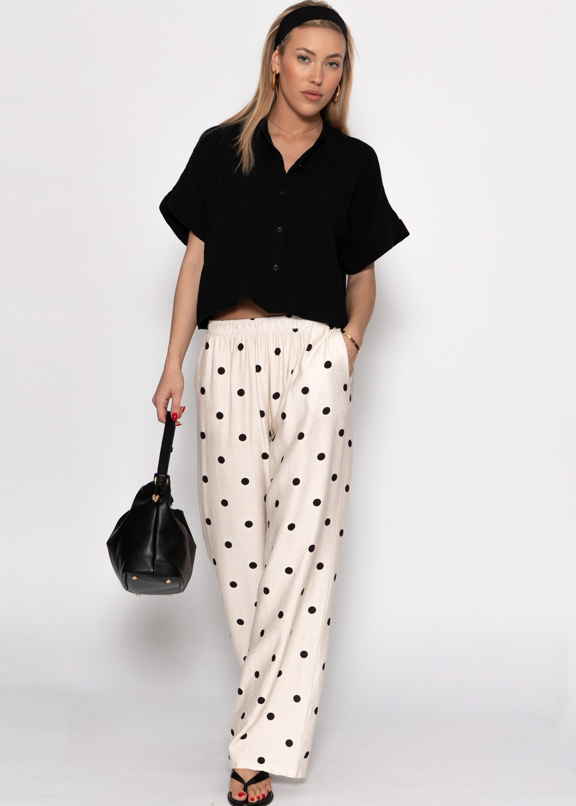 Rocío | Pantalón de pernera ancha de lunares · Blanco roto