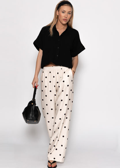 Rocío | Pantalón de pernera ancha de lunares · Blanco roto