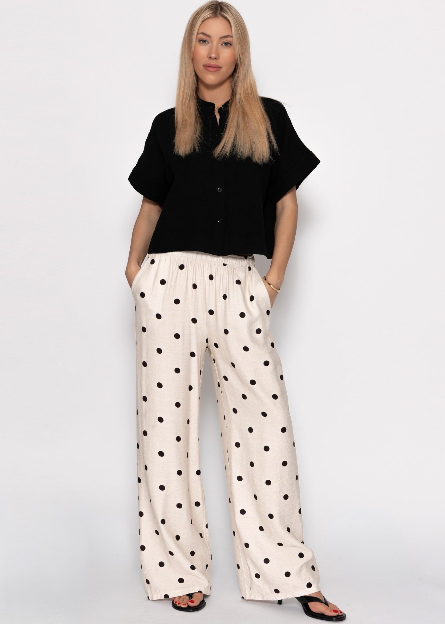Rocío | Pantalón de pernera ancha de lunares · Blanco roto