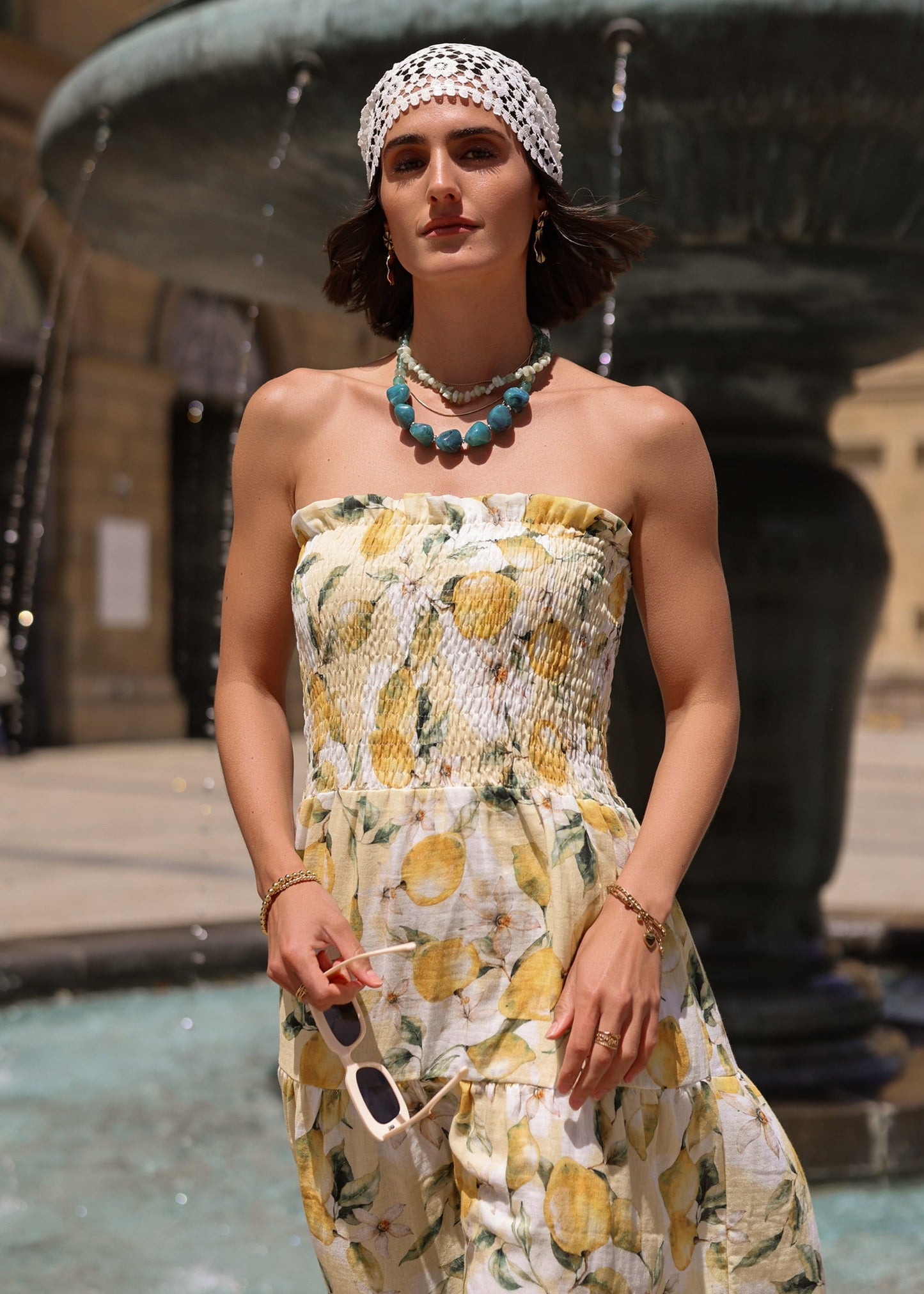 Brisa | Vestido estampado de limones · Amarillo