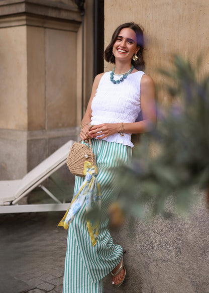 Lola | Pantalón de pernera ancha a rayas · Verde