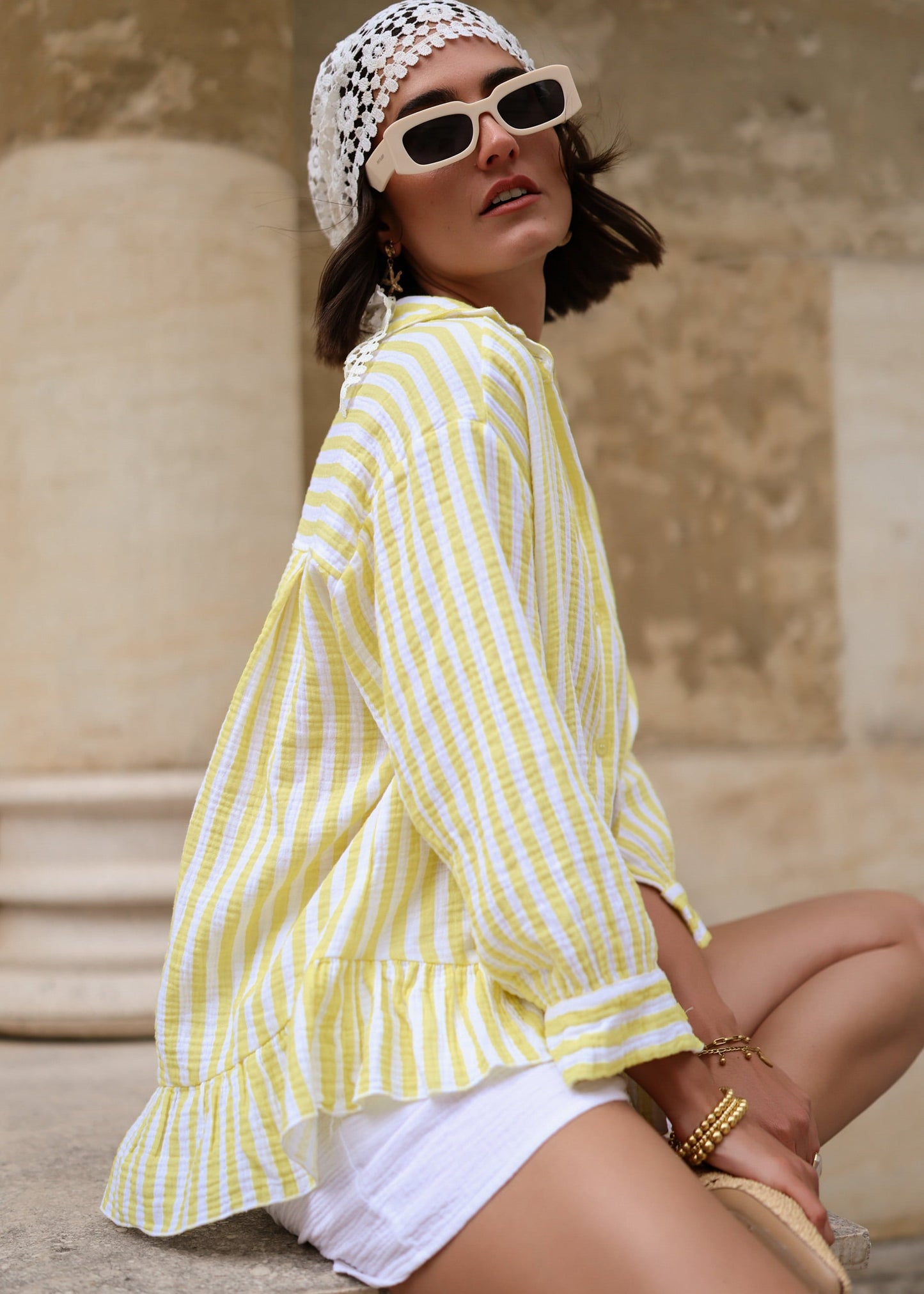 Elsa | Blusa de muselina a rayas · Amarillo