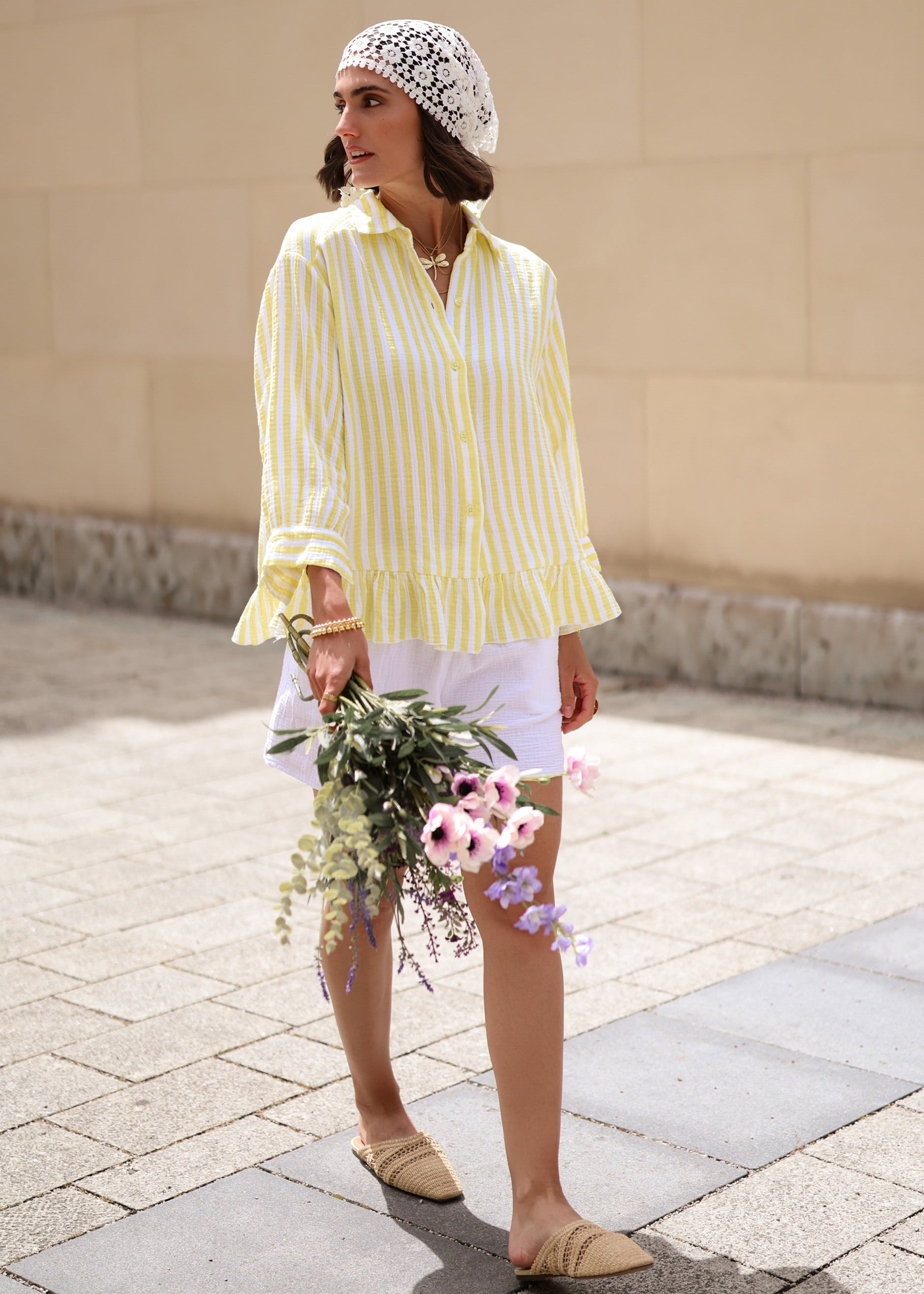 Elsa | Blusa de muselina a rayas · Amarillo
