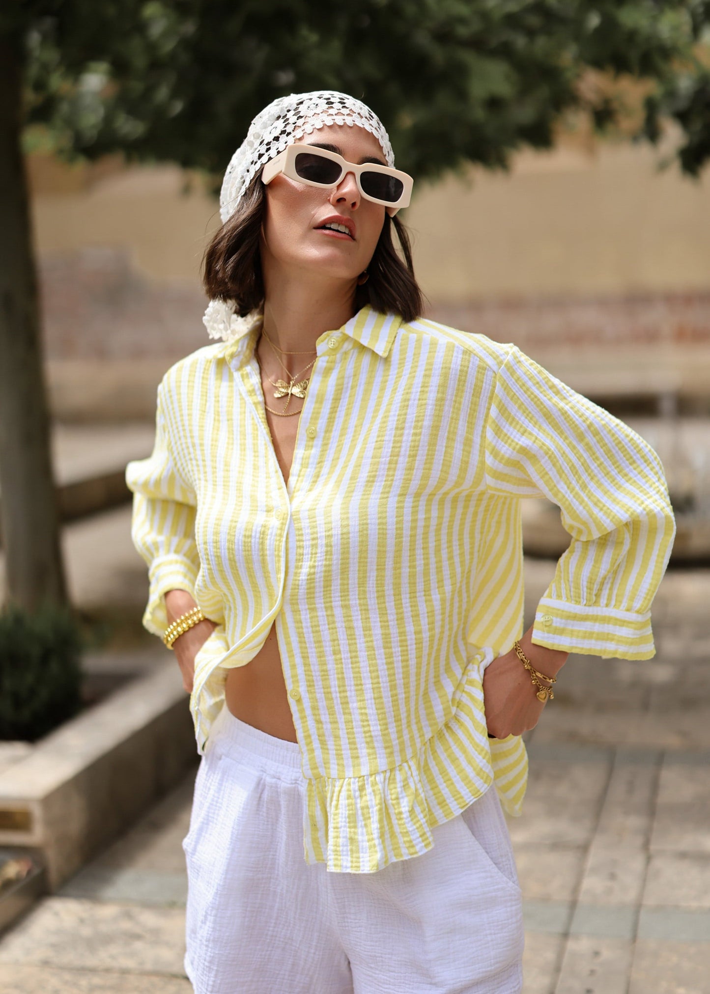 Elsa | Blusa de muselina a rayas · Amarillo