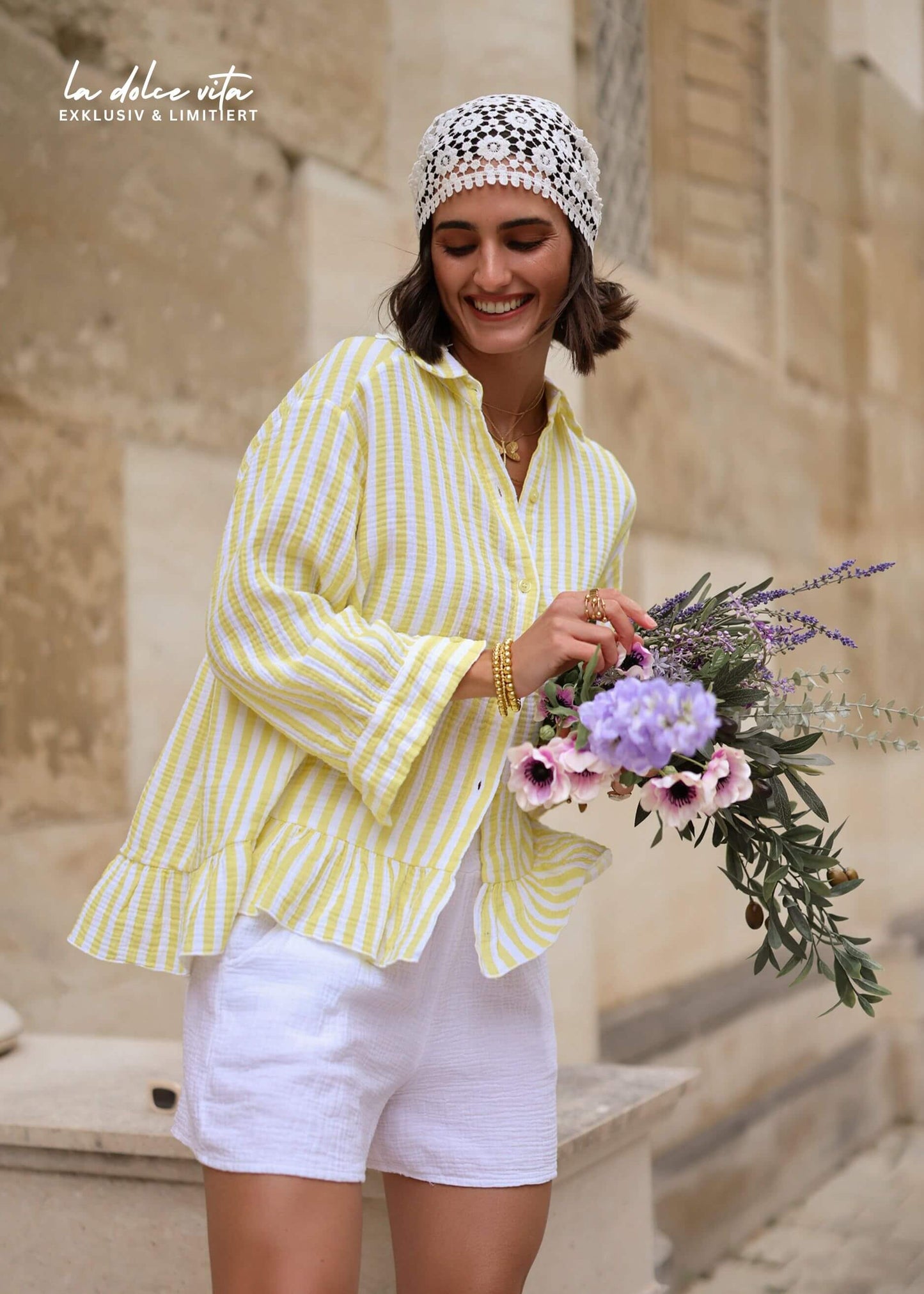 Elsa | Blusa de muselina a rayas · Amarillo
