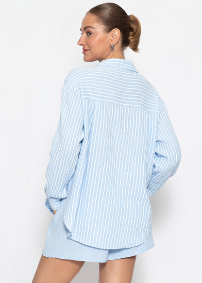 Rania | Blusa de muselina a rayas · Azul claro