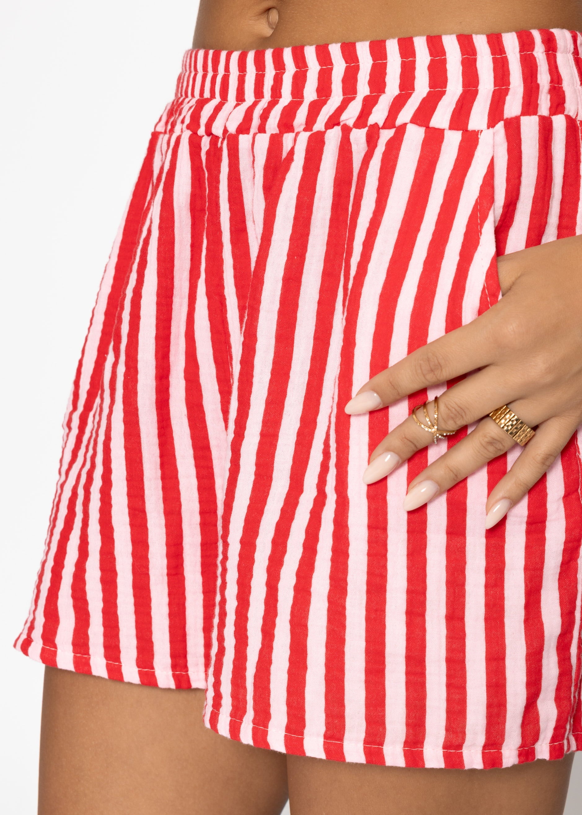 Carla | Shorts de muselina a rayas · Rojo y fucsia