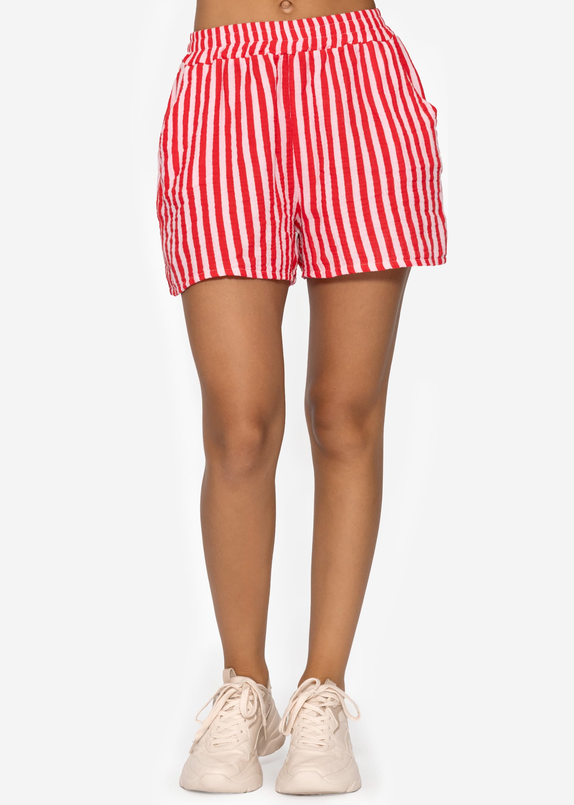 Carla | Shorts de muselina a rayas · Rojo y fucsia