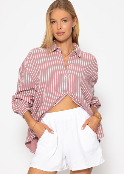 Candela | Blusa oversize de muselina a rayas · Rosa palo