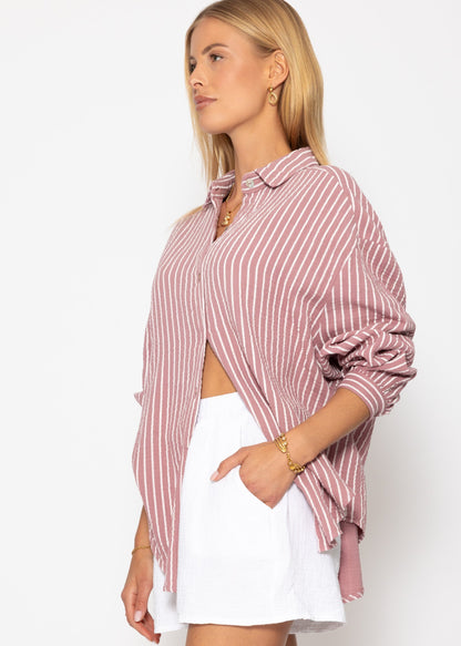 Candela | Blusa oversize de muselina a rayas · Rosa palo