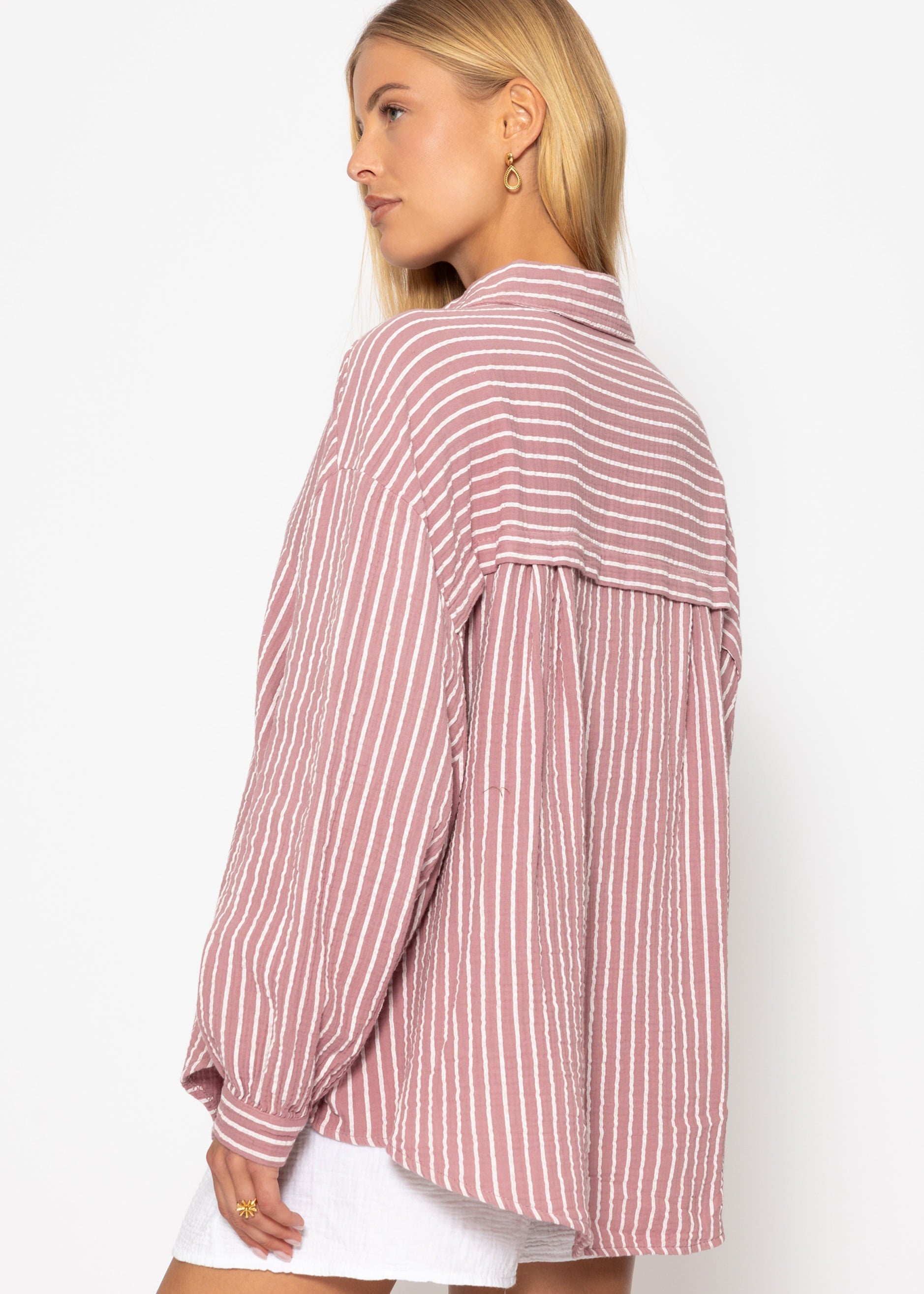 Candela | Blusa oversize de muselina a rayas · Rosa palo