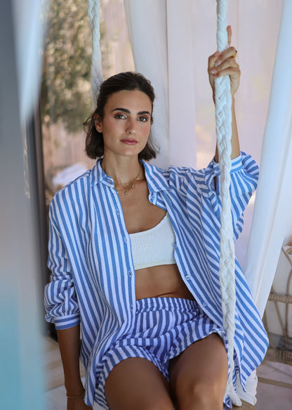 Daniela | Blusa oversize de muselina a rayas · Azul vaquero
