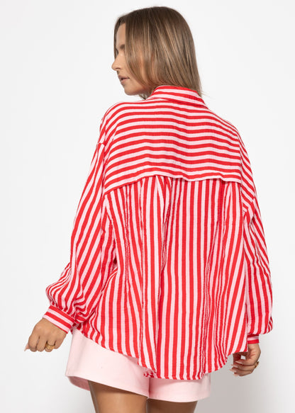 Daniela | Blusa oversize de muselina a rayas · Rojo y fucsia