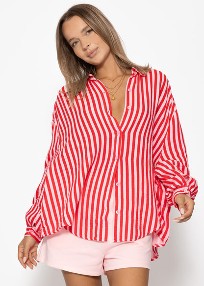Daniela | Blusa oversize de muselina a rayas · Rojo y fucsia