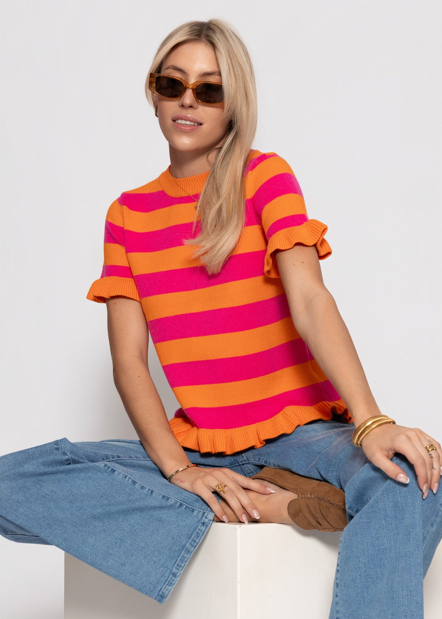 Carmela | Jersey a rayas · Naranja y fucsia