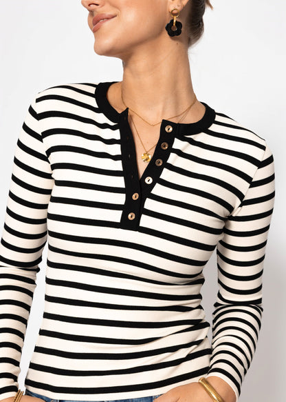 Adela | Camiseta de manga larga a rayas · Negro y blanco