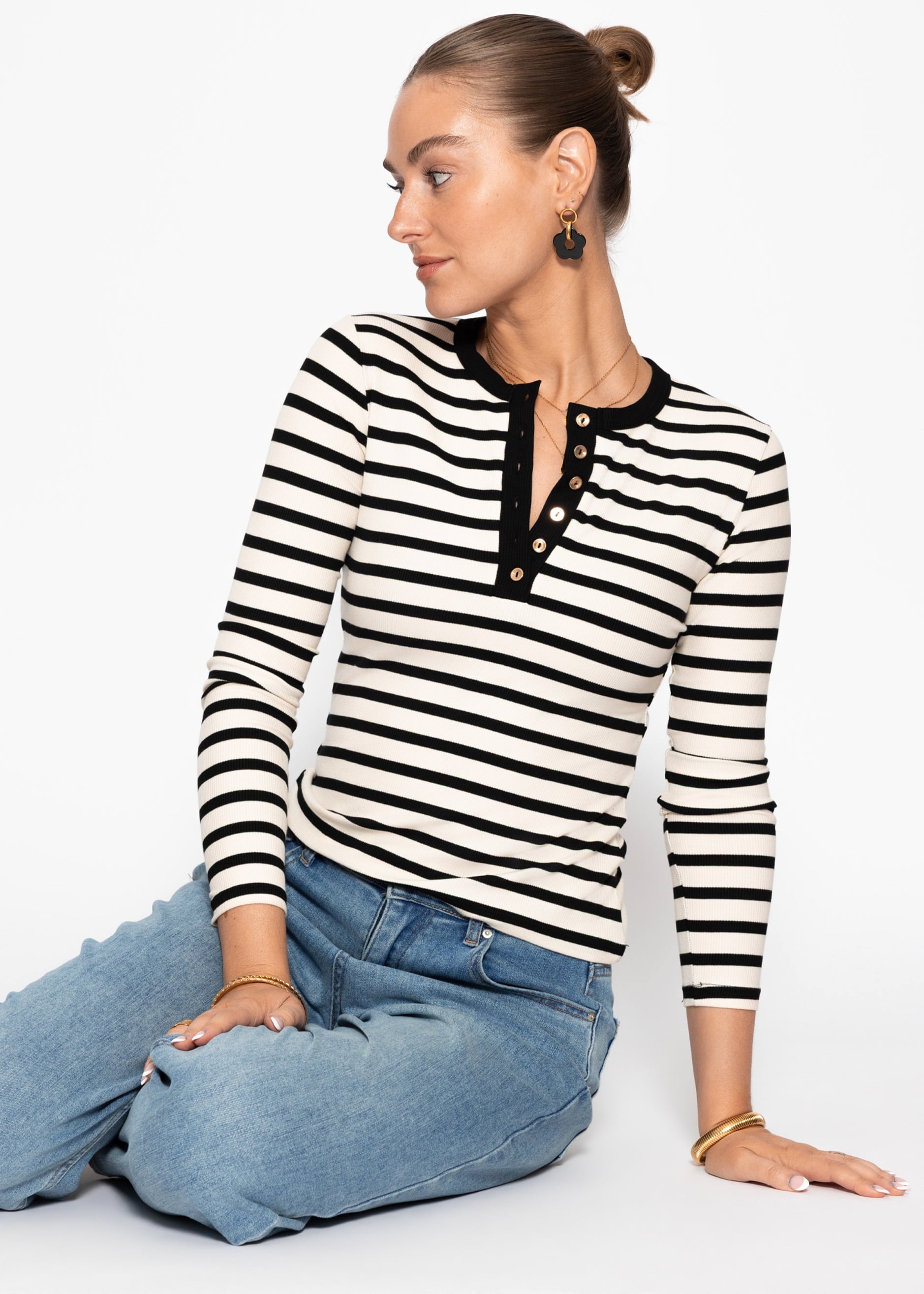 Adela | Camiseta de manga larga a rayas · Negro y blanco
