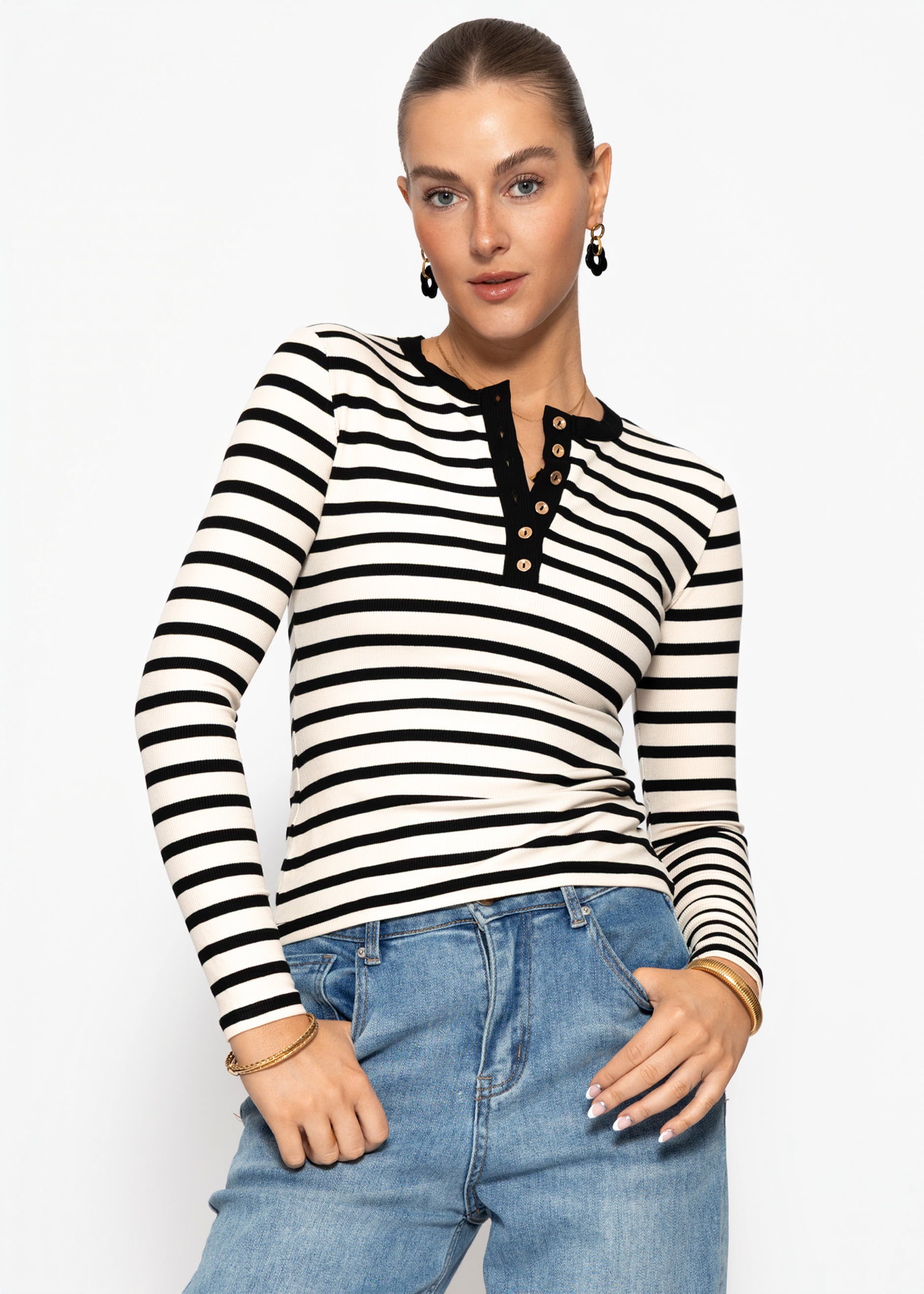 Adela | Camiseta de manga larga a rayas · Negro y blanco
