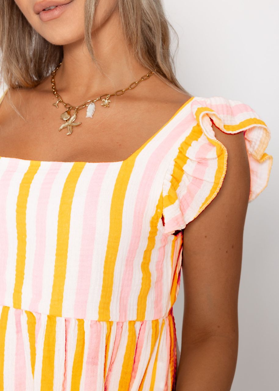 Fiora | Vestido de muselina a rayas · Rosa y amarillo