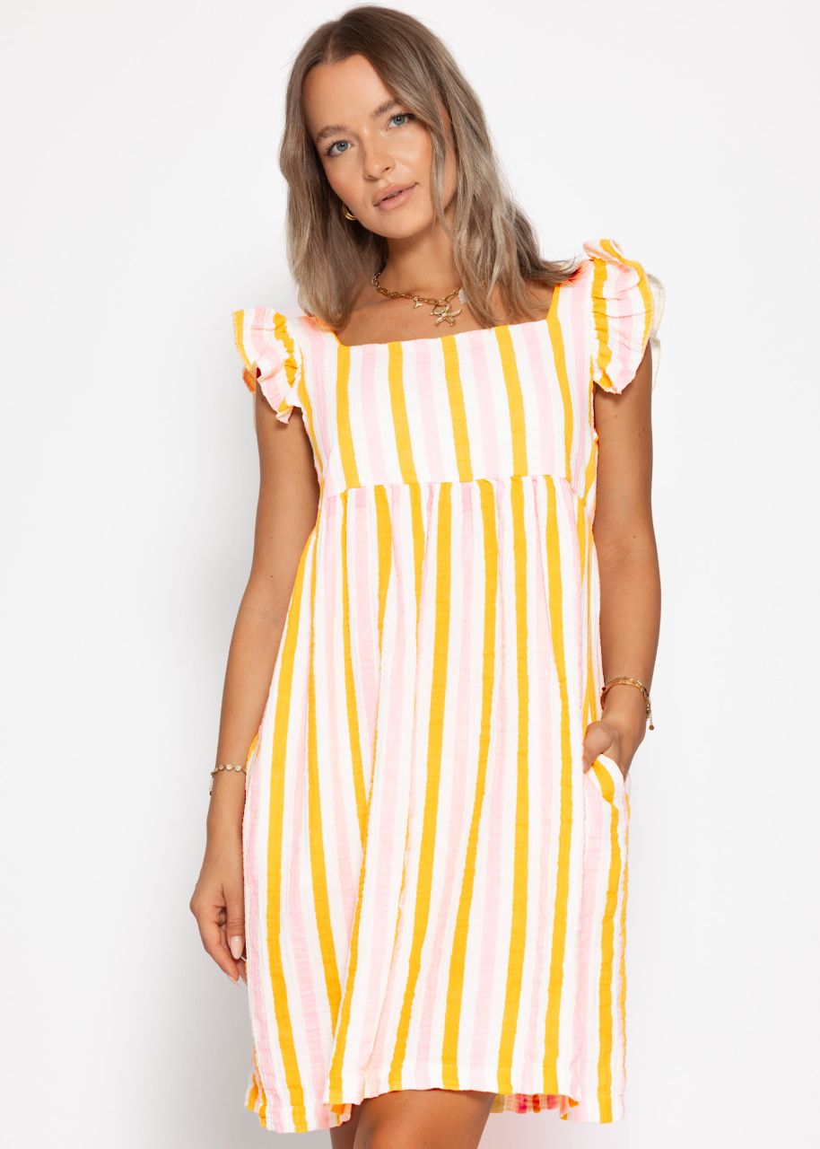 Fiora | Vestido de muselina a rayas · Rosa y amarillo
