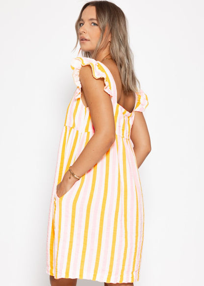 Fiora | Vestido de muselina a rayas · Rosa y amarillo