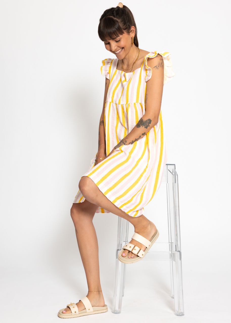 Fiora | Vestido de muselina a rayas · Rosa y amarillo