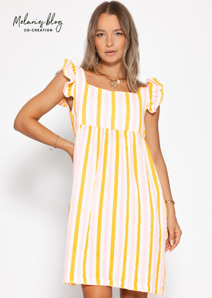 Fiora | Vestido de muselina a rayas · Rosa y amarillo
