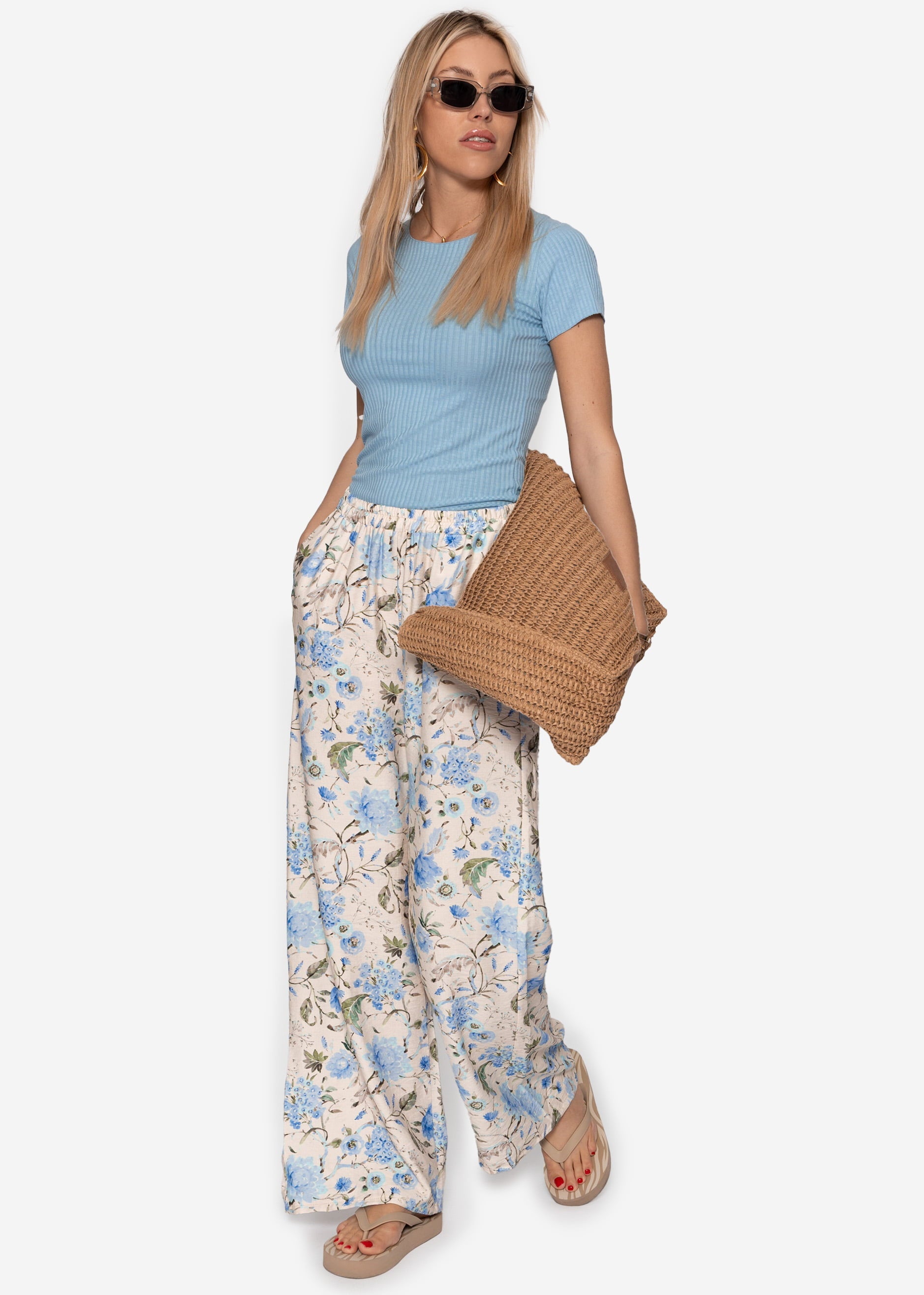 Aurora | Pantalón floral · Beige y azul