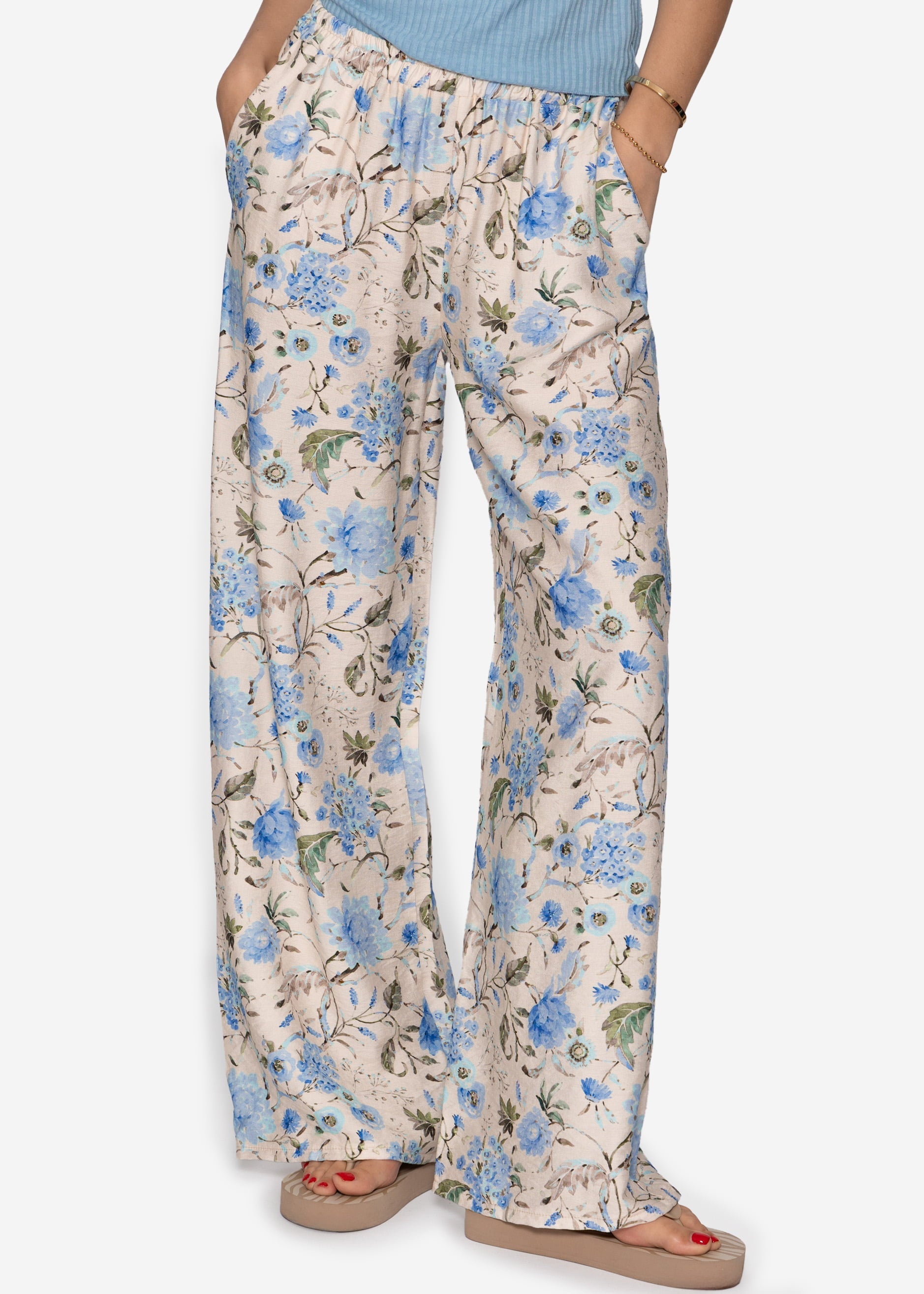 Aurora | Pantalón floral · Beige y azul