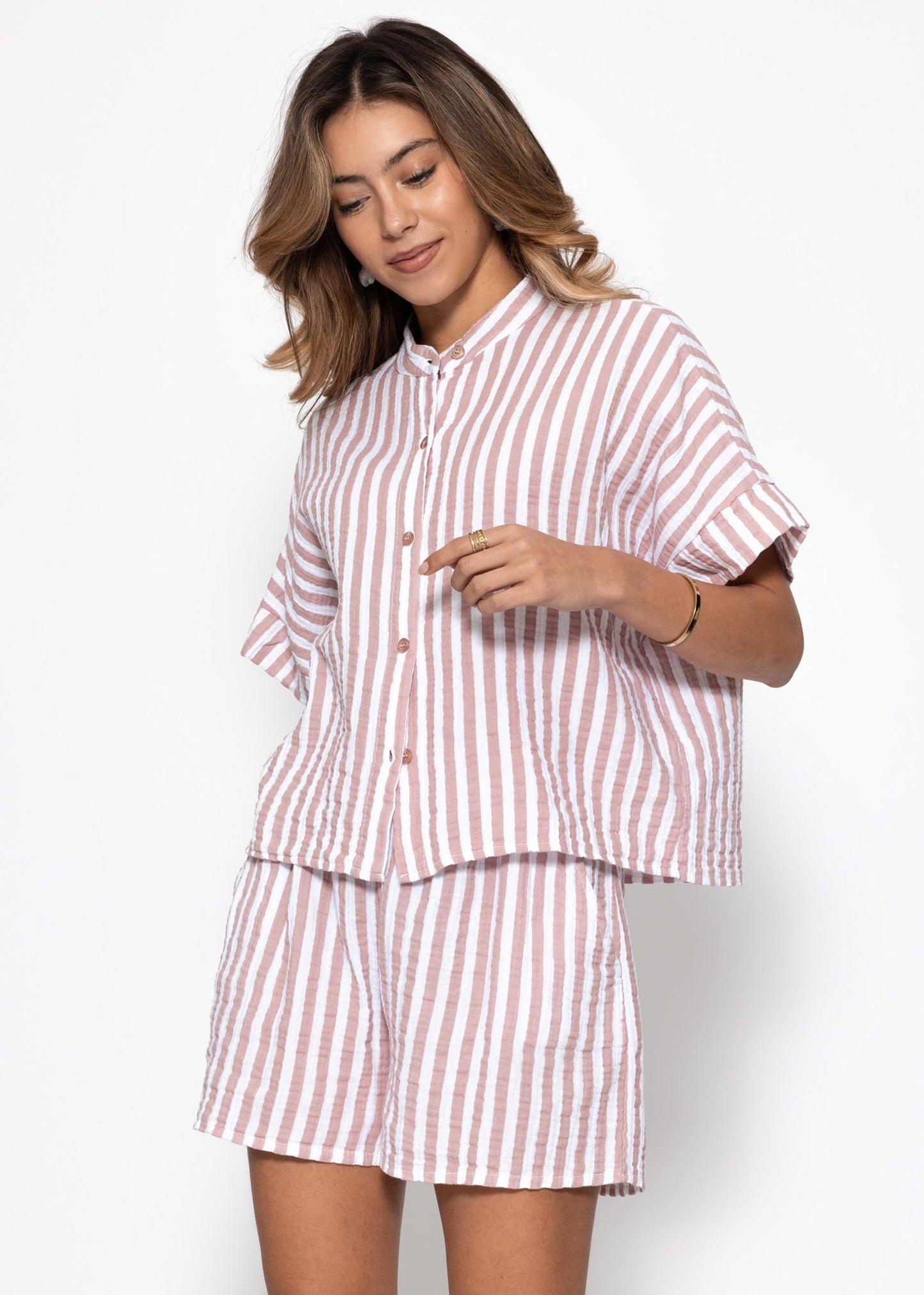 Tea | Blusa de muselina a rayas · Rosa empolvado