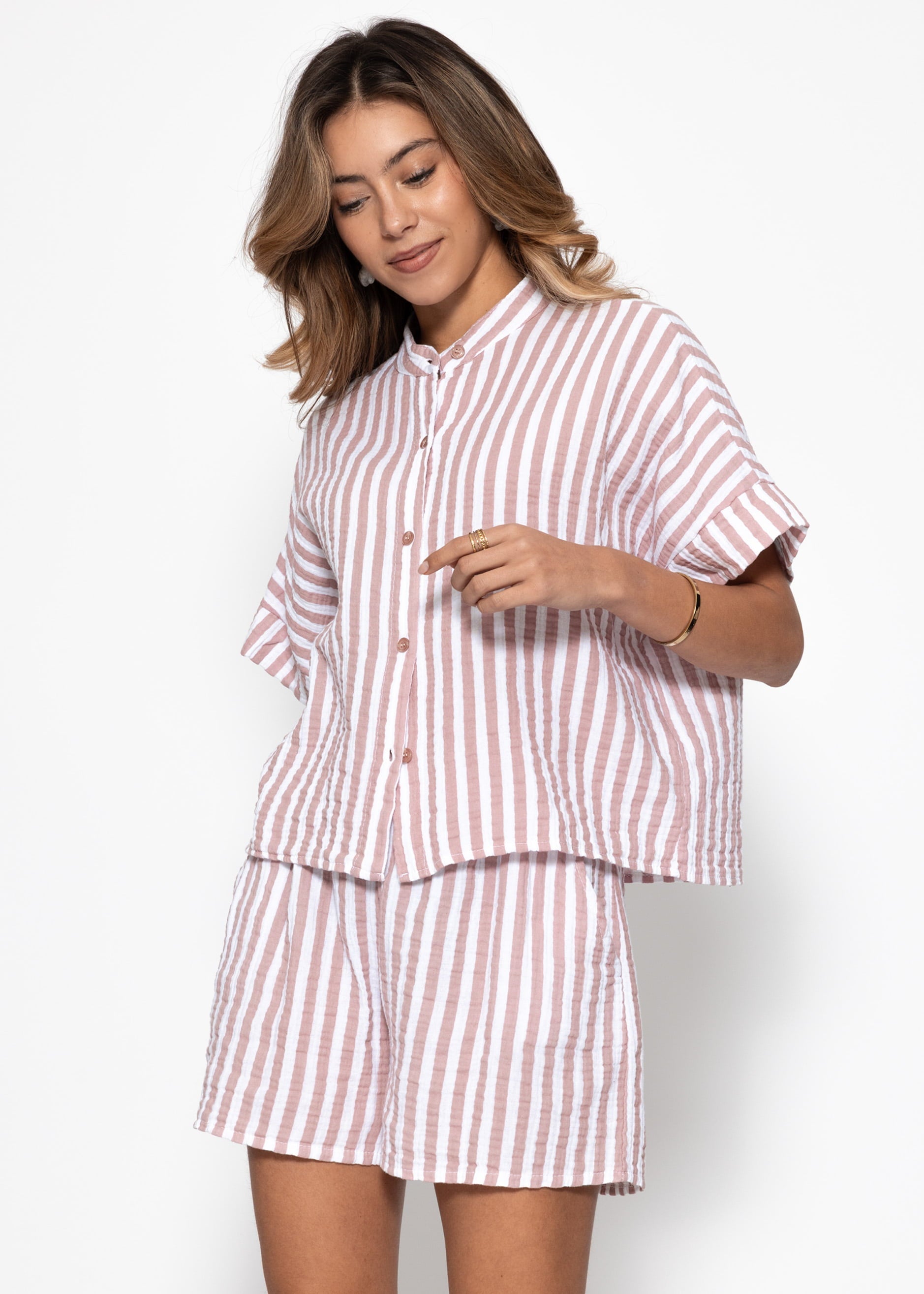 Tea | Blusa de muselina a rayas · Rosa empolvado