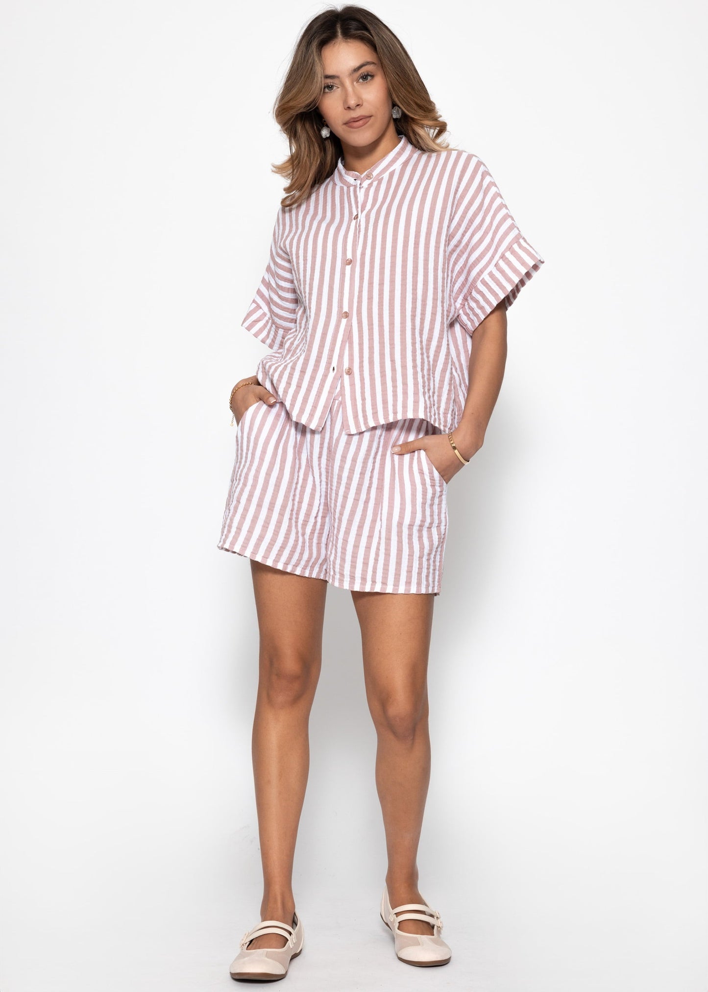 Tea | Blusa de muselina a rayas · Rosa empolvado