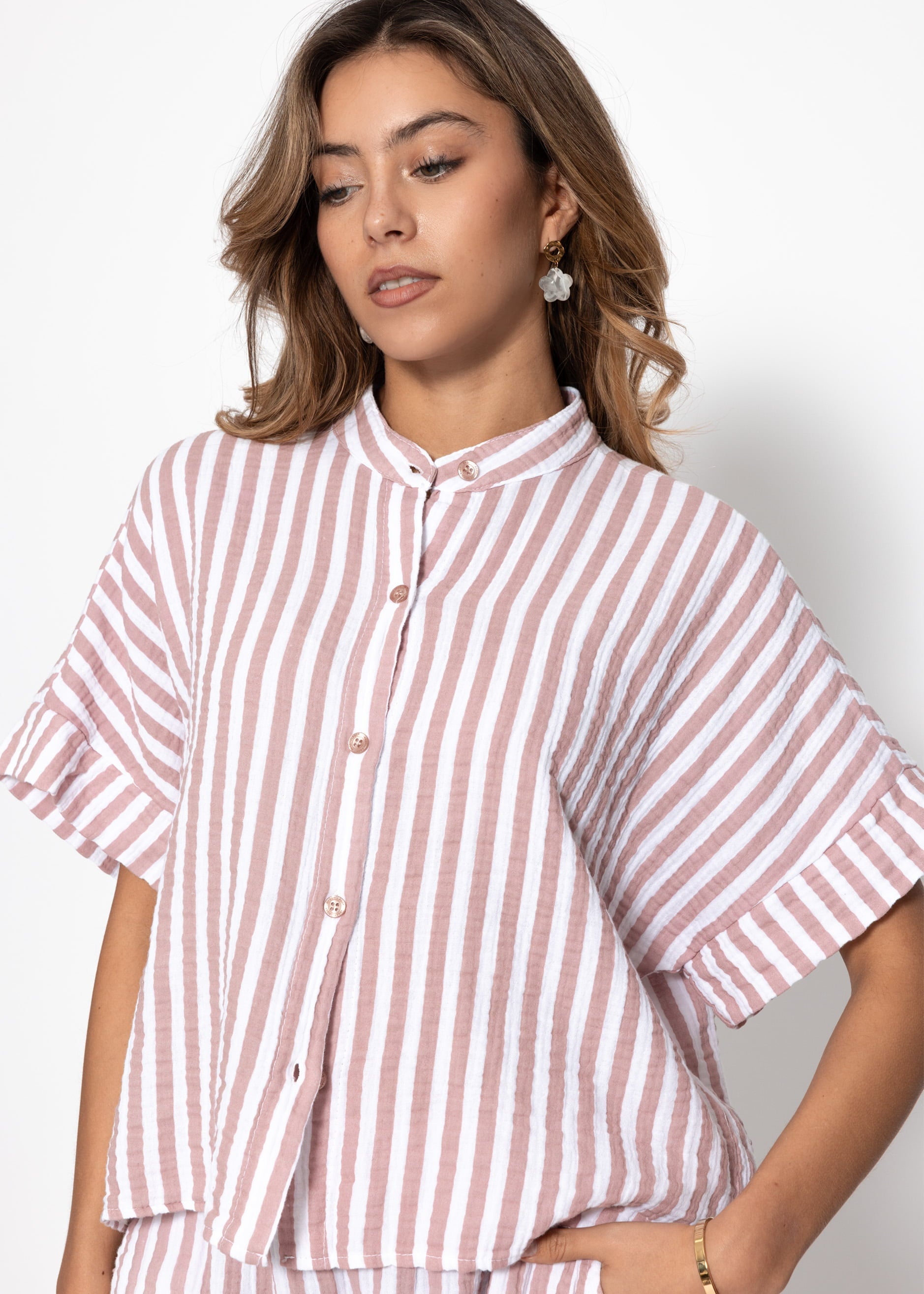 Tea | Blusa de muselina a rayas · Rosa empolvado