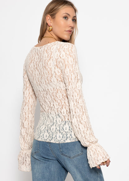 Valentina | Camiseta de manga larga de encaje · Crema