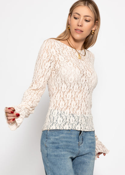 Valentina | Camiseta de manga larga de encaje · Crema
