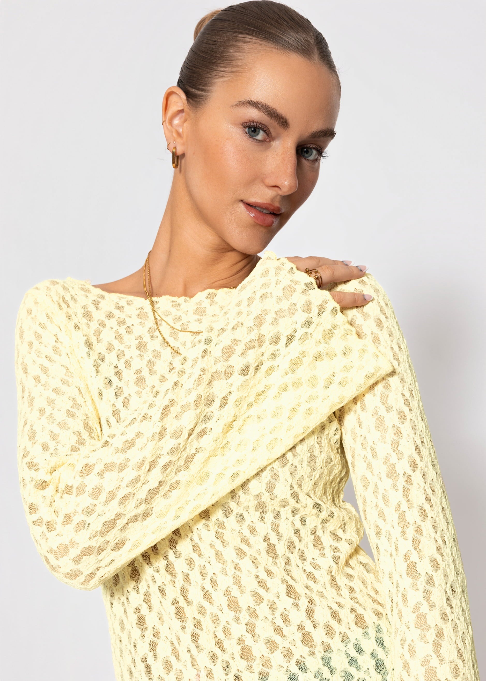 Mila | Camiseta de manga larga de encaje · Amarillo