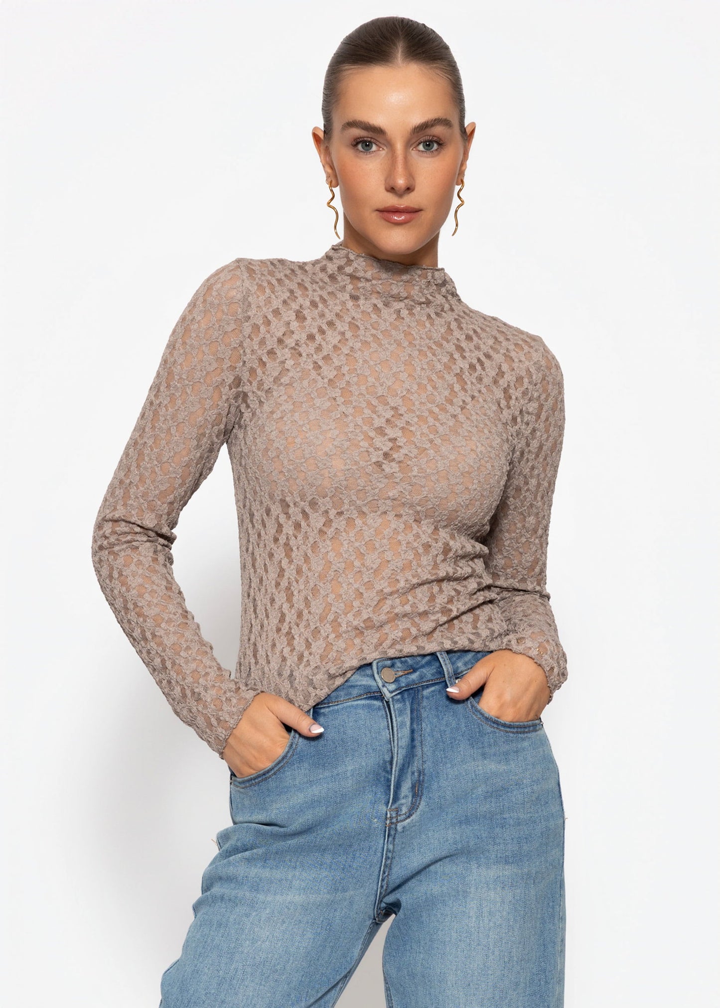 Helena | Camiseta de manga larga de encaje · Taupe