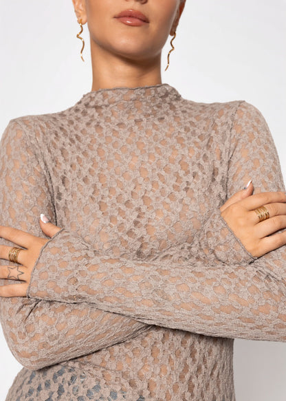 Helena | Camiseta de manga larga de encaje · Taupe