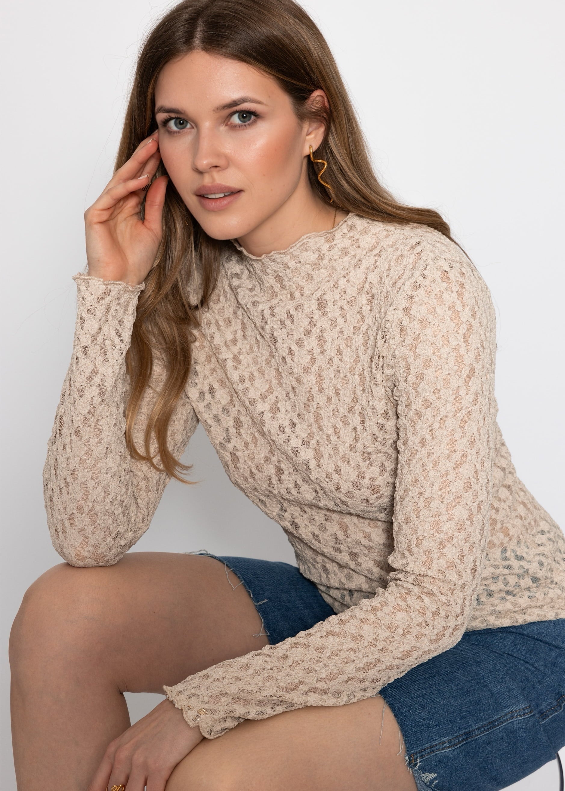 Helena | Camiseta de manga larga de encaje · Beige