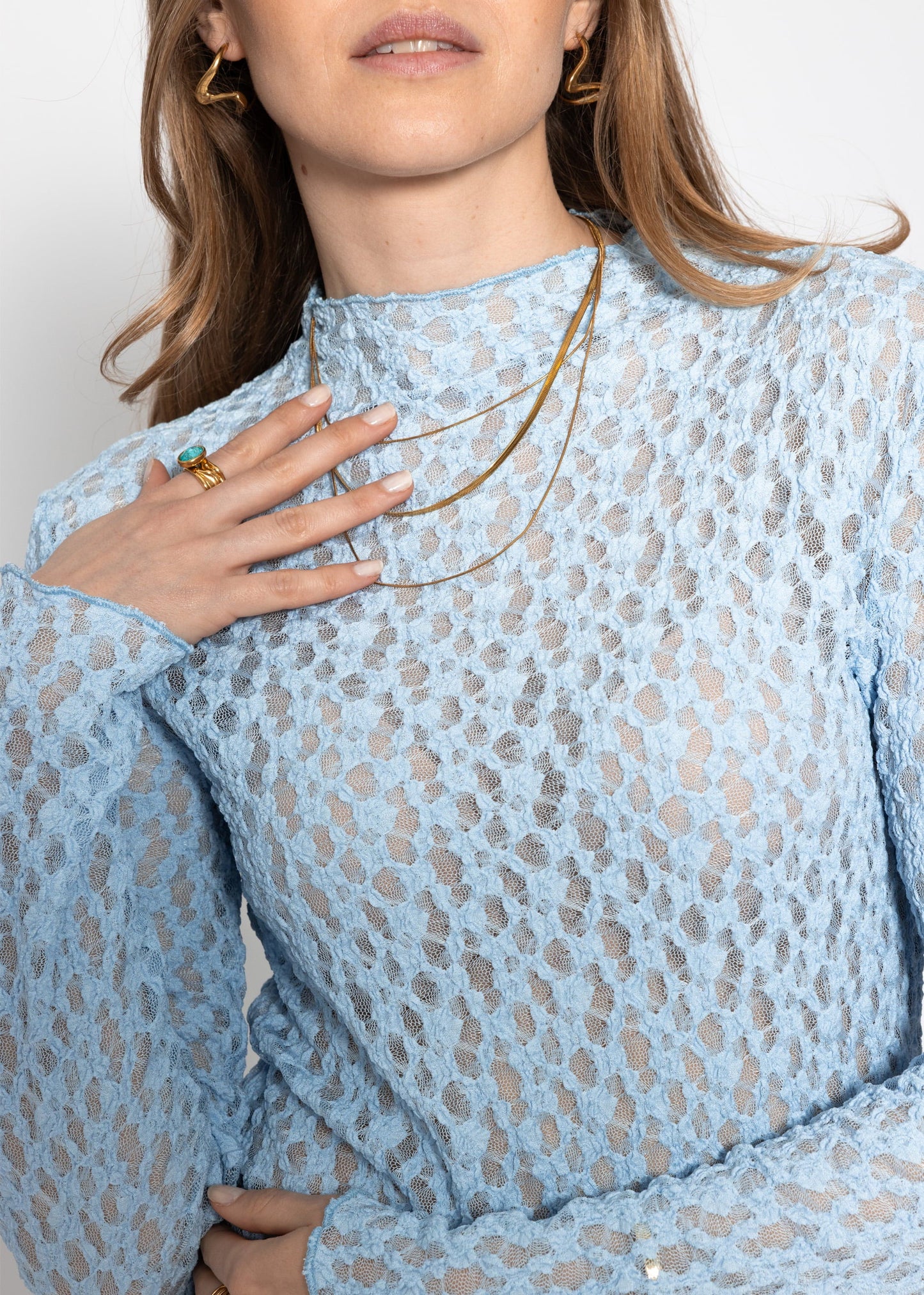 Helena | Camiseta de manga larga de encaje · Azul hielo