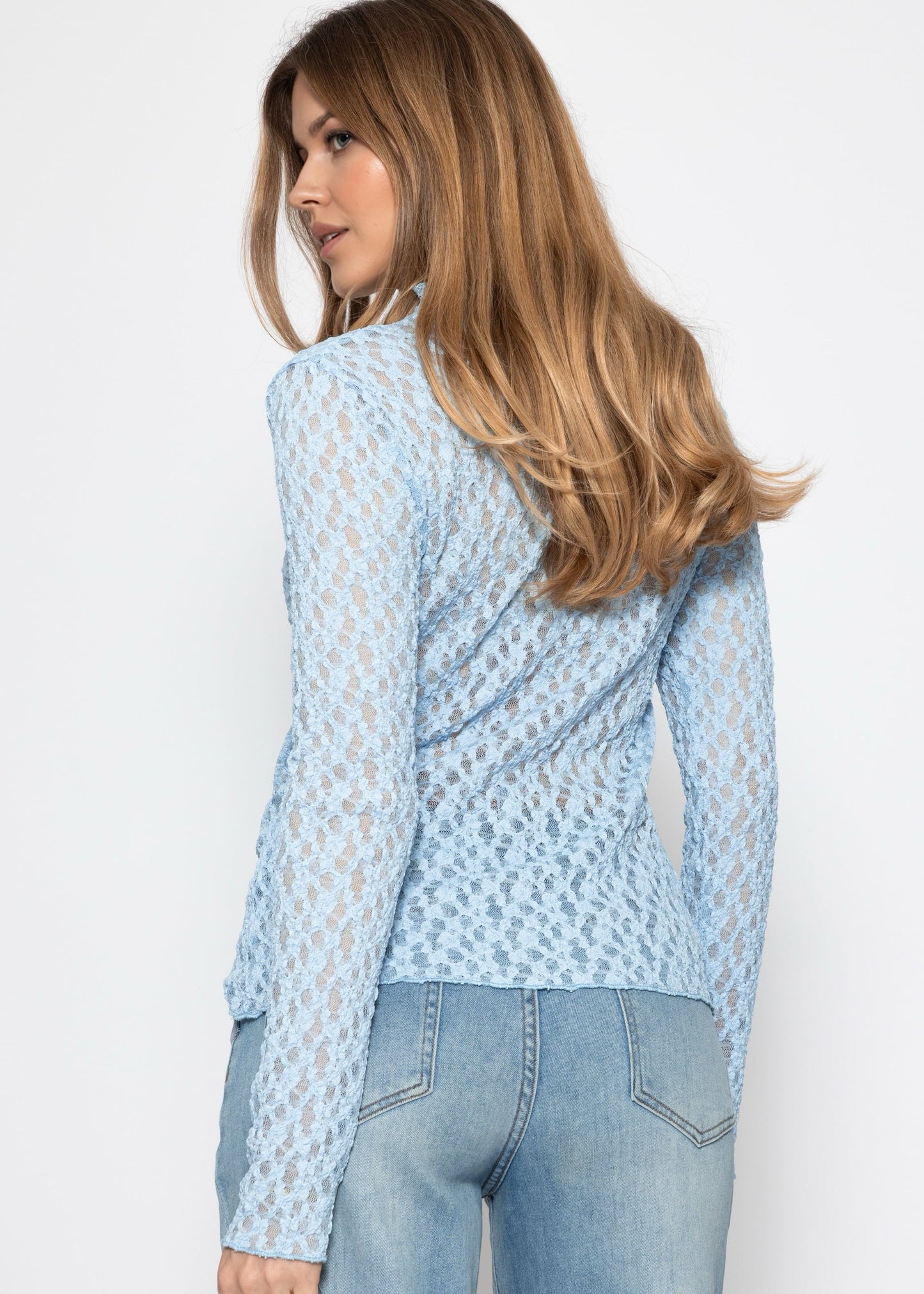 Helena | Camiseta de manga larga de encaje · Azul hielo