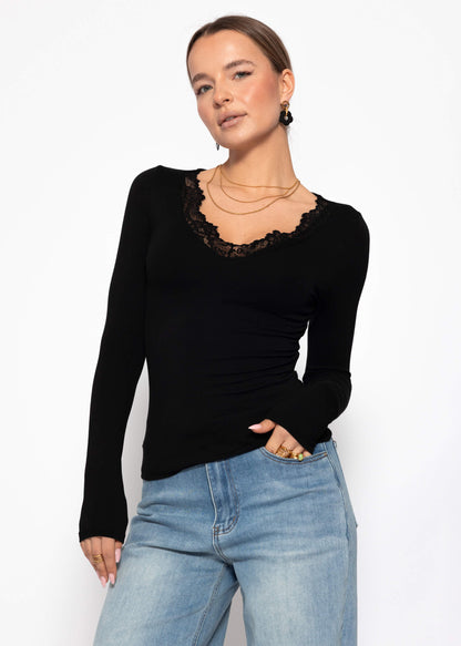 Noa | Camiseta de manga larga de encaje · Negro