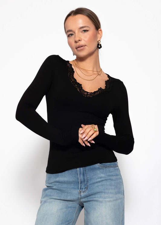 Noa | Camiseta de manga larga de encaje · Negro