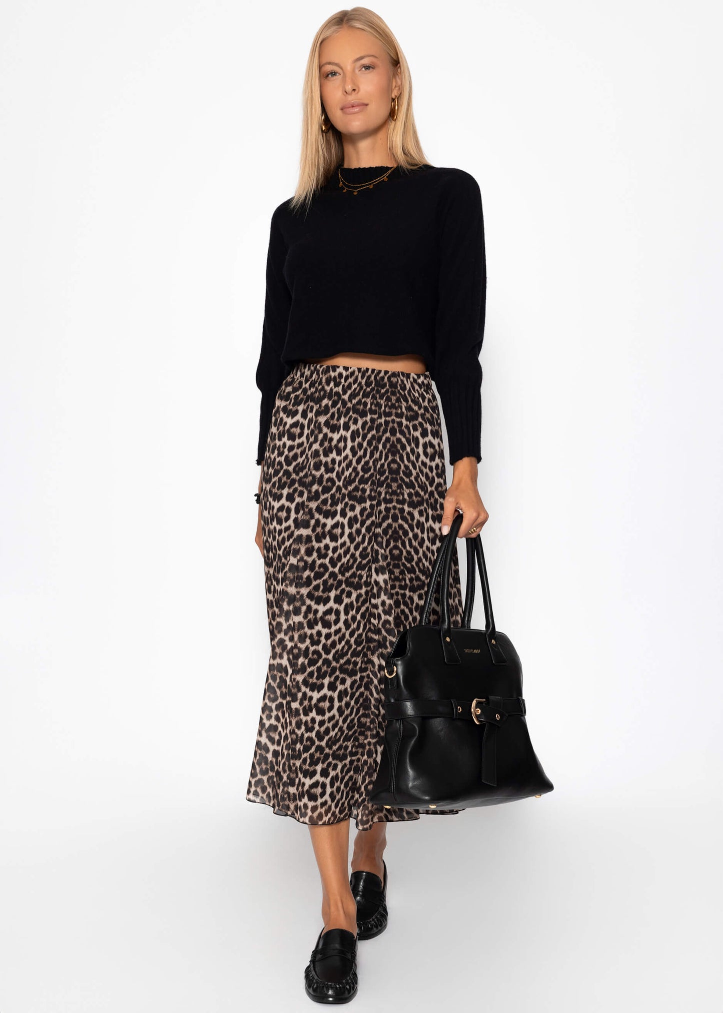Roma | Falda larga de gasa estampado leopardo · Beige