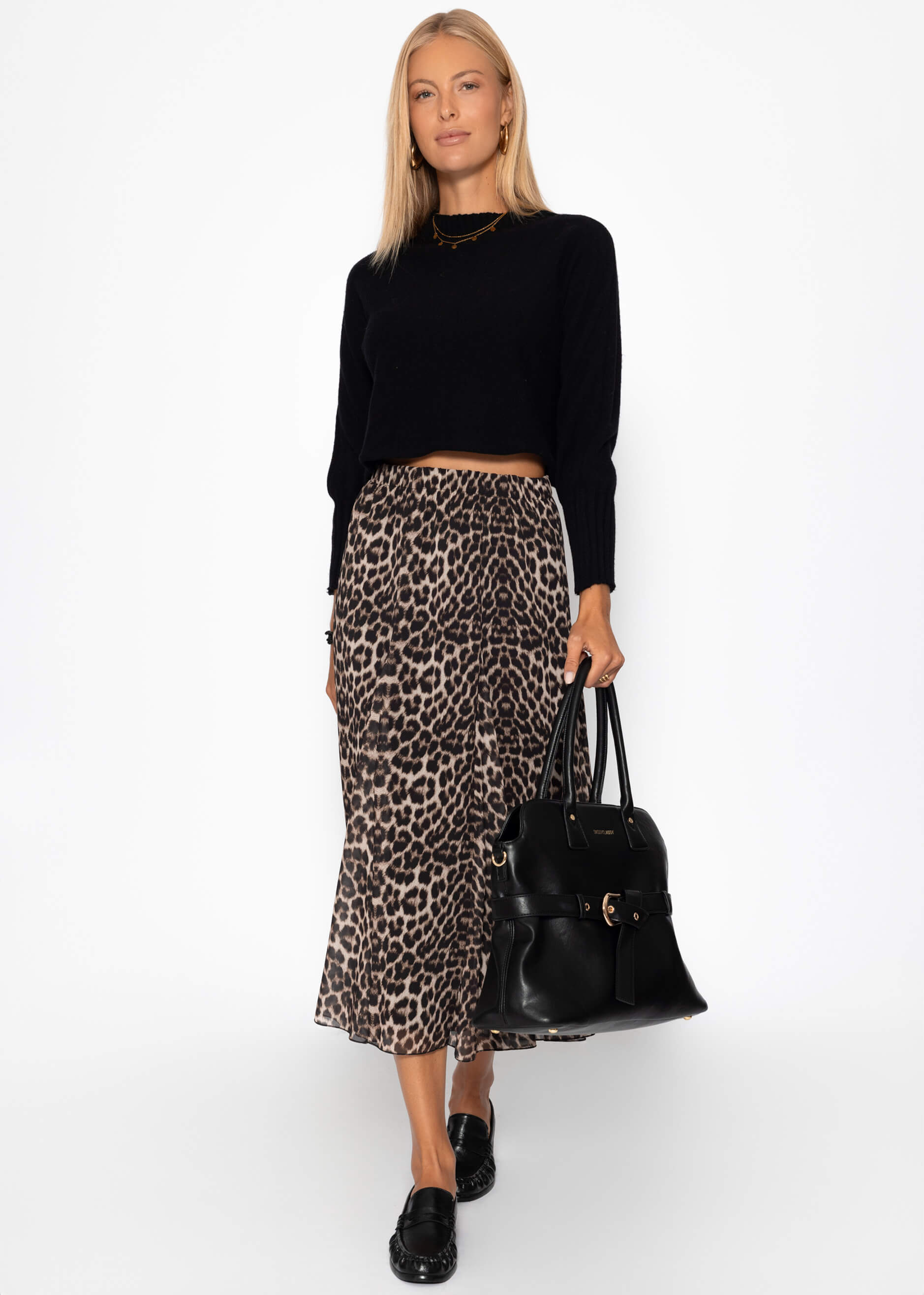 Roma | Falda larga de gasa estampado leopardo · Beige