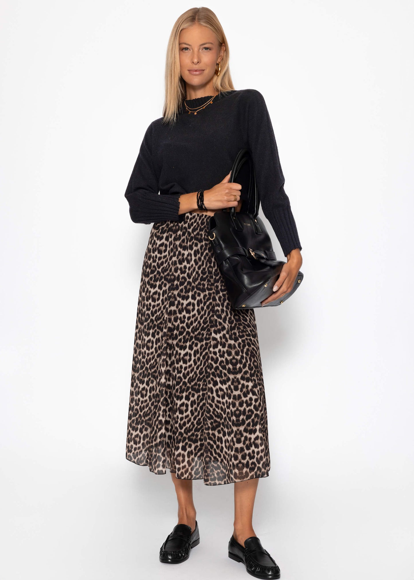 Roma | Falda larga de gasa estampado leopardo · Beige