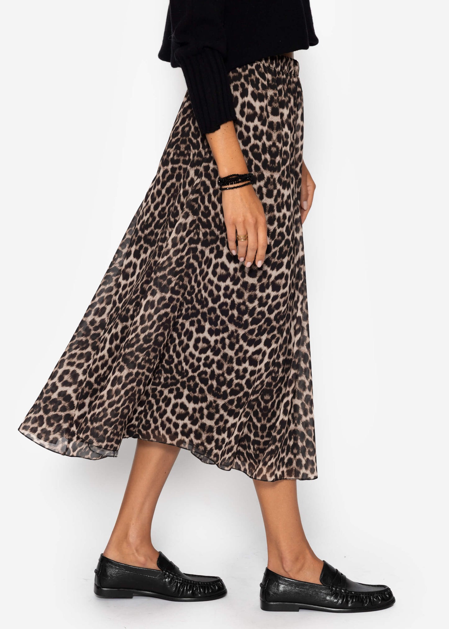 Roma | Falda larga de gasa estampado leopardo · Beige