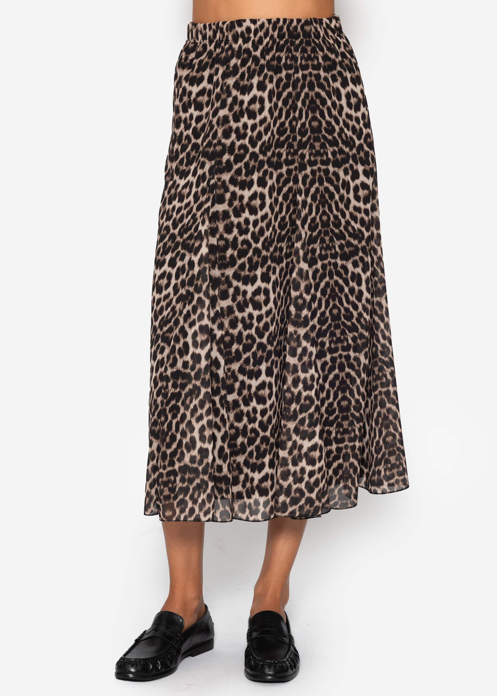 Roma | Falda larga de gasa estampado leopardo · Beige