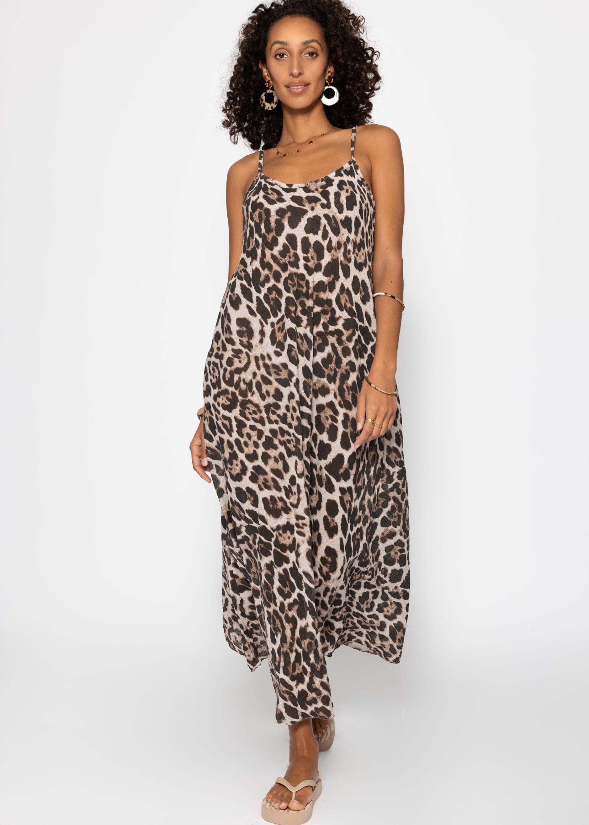 Coral | Vestido de muselina estampado leopardo · Beige